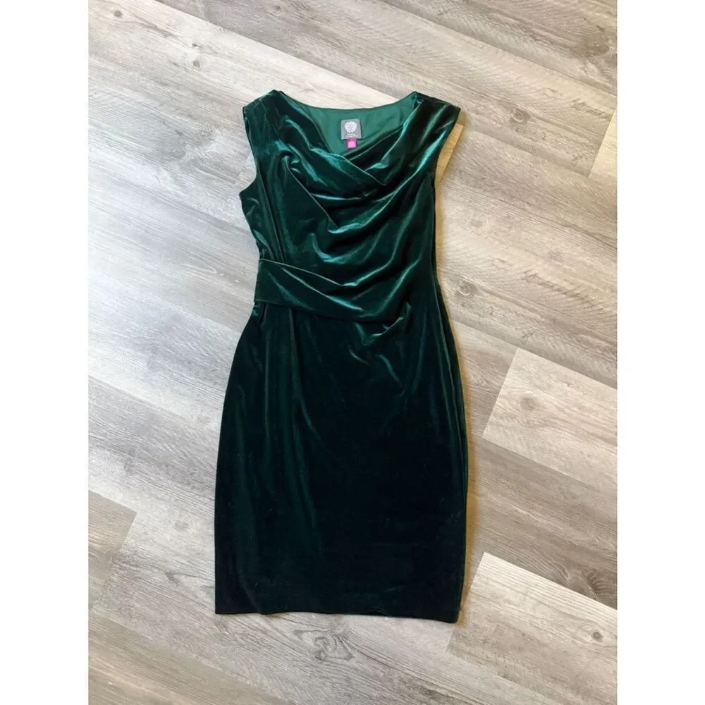 Vince Camuto Velvet Ruched Cocktail Dress Cowl Neck 6 Party